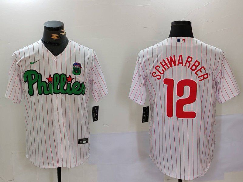 Men Philadelphia Phillies #12 Schwarber White stripe Second generation Joint Name 2024 Nike MLB Jersey style 1